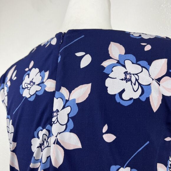 Eliza J Dress Women 10 Blue White Floral Allover Print Cap Sleeve Sheath Stretc - Picture 14 of 14